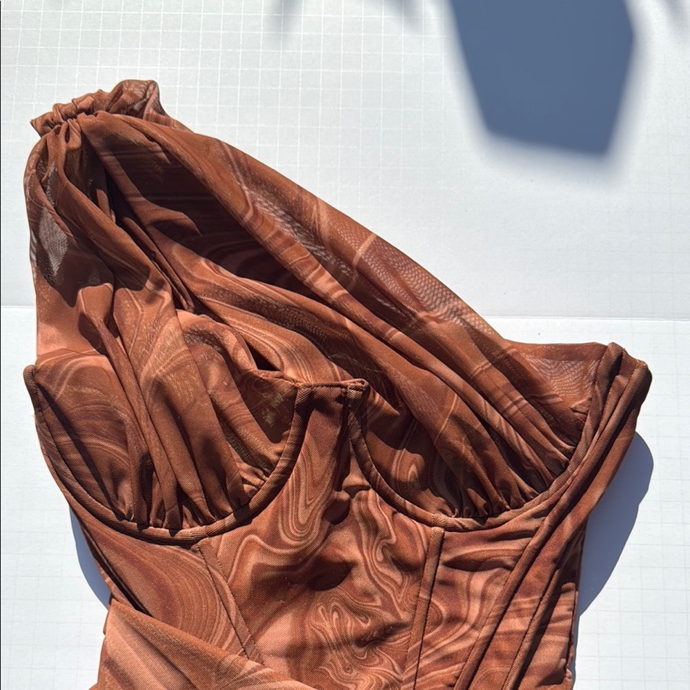 House of CB Brown One-Shoulder Cutout Mini Dress - Picture 6 of 11